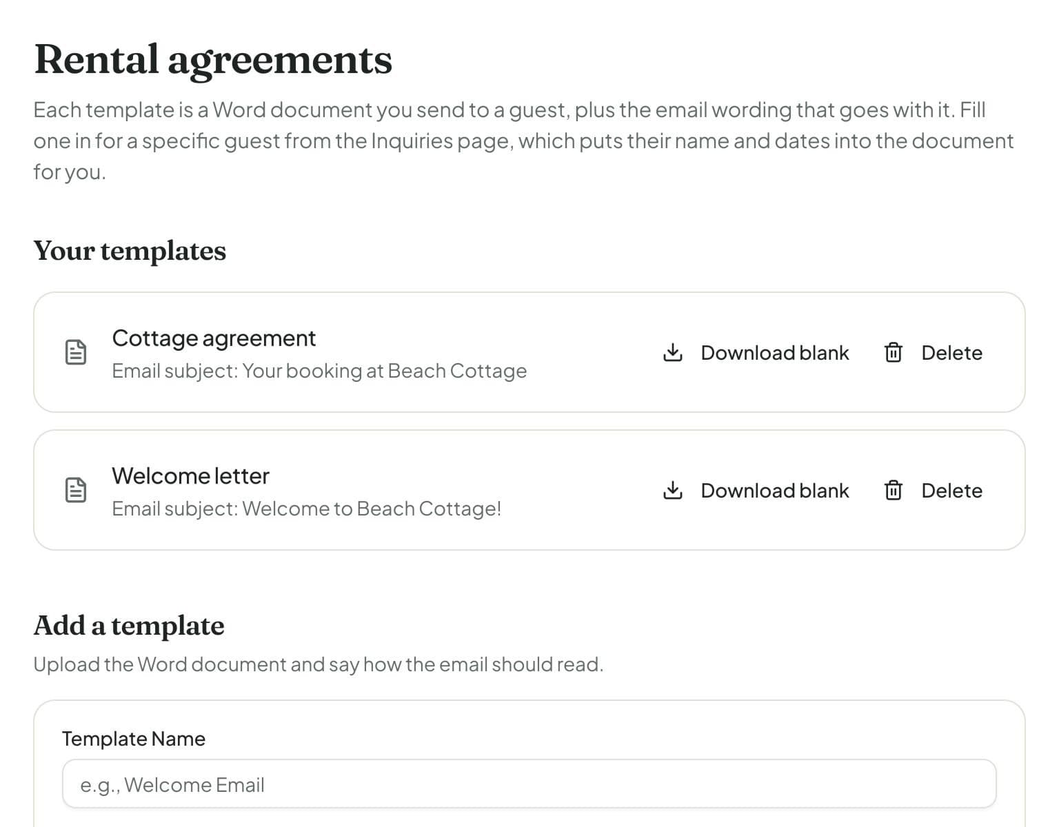 Rental agreement and welcome letter templates
