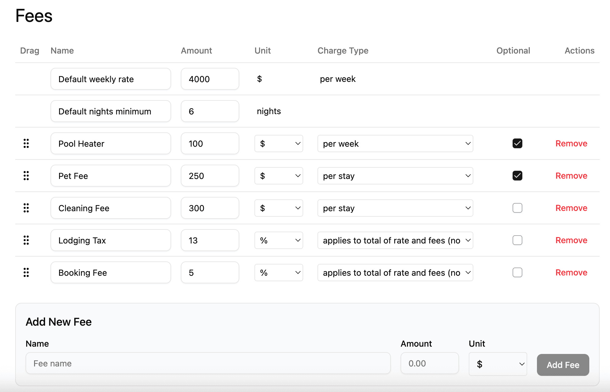Rental Property Fees Preview